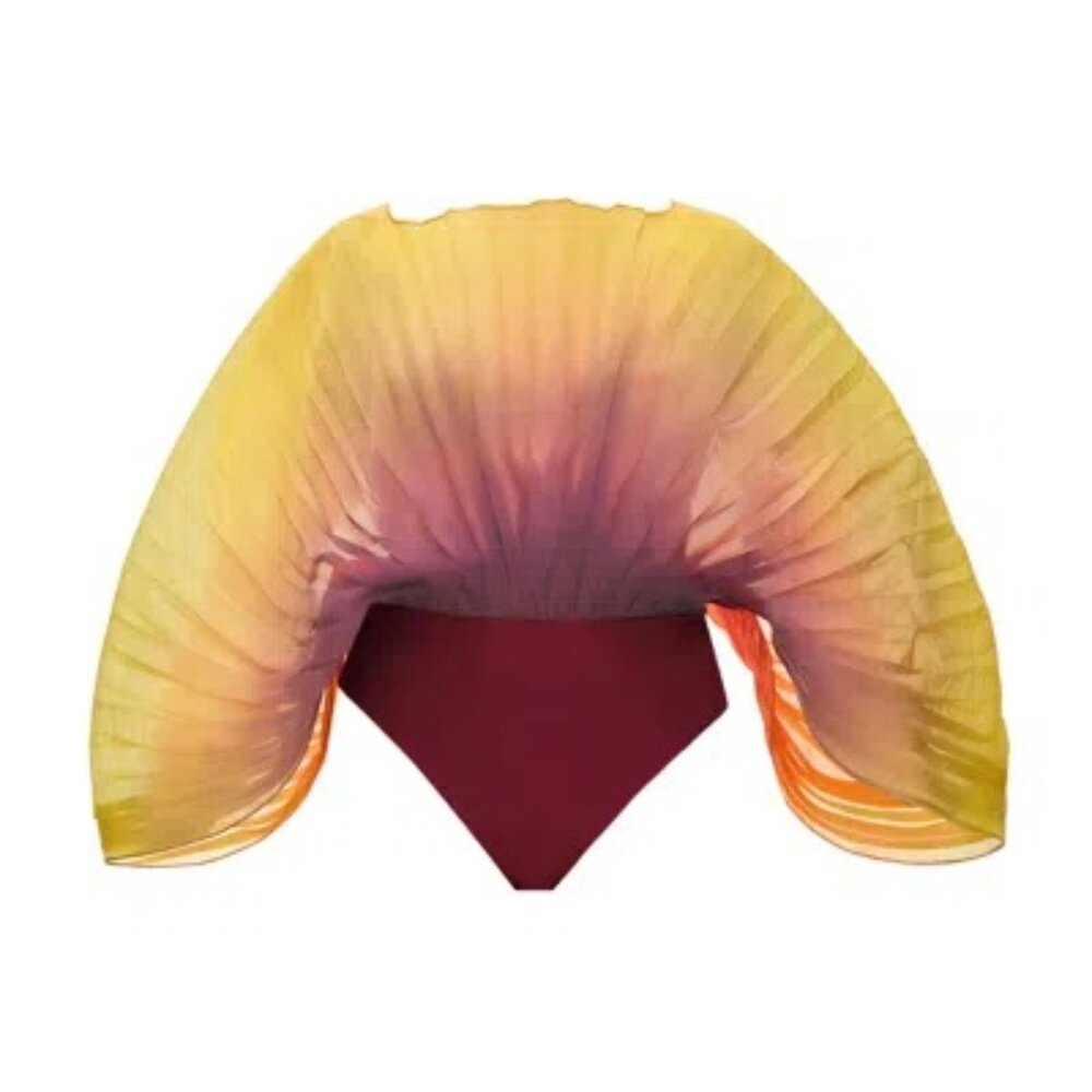 Andrea Iyamah Sombra Bodysuit Yellow & Adwa Purple NWT Size L Sculptural Organza